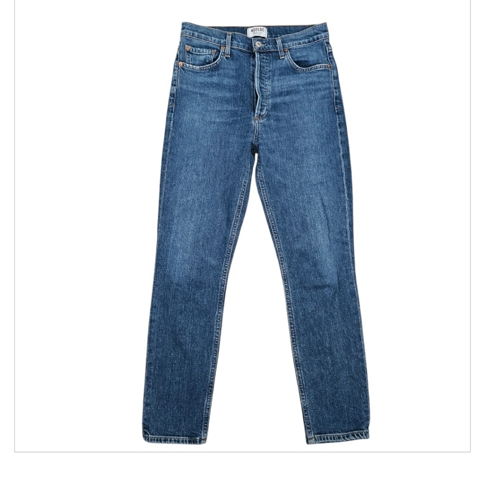 AGolde Nico High Rise Slim Fit Jeans Button Fly Dark Wash Stretch Women Size 28